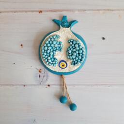 Handmade Pink Pomegranate Wall Decor With Evil Eye Home Blessing Gift - thumbnail 4