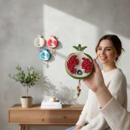 Handmade Pink Pomegranate Wall Decor With Evil Eye Home Blessing Gift - thumbnail 2