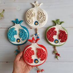 Handmade Pink Pomegranate Wall Decor With Evil Eye Home Blessing Gift - thumbnail 3
