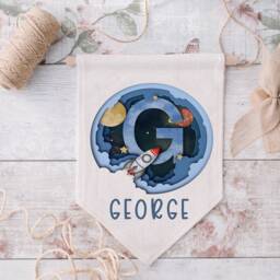 Personalised Alphabet Space Pennant Flag, Themed Boys Gift, Bedroom Wall Hanging, Rocket & Planets Gift - thumbnail 2