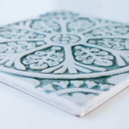 Floral Ceramic Tile Wall Art Suzani Inspired Aqua Decor - 20cm/7.9 - thumbnail 3