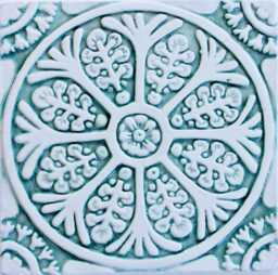 Floral Ceramic Tile Wall Art Suzani Inspired Aqua Decor - 20cm/7.9 - thumbnail 1