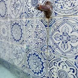 Floral Ceramic Tile Wall Art Suzani Inspired Aqua Decor - 20cm/7.9 - thumbnail 4