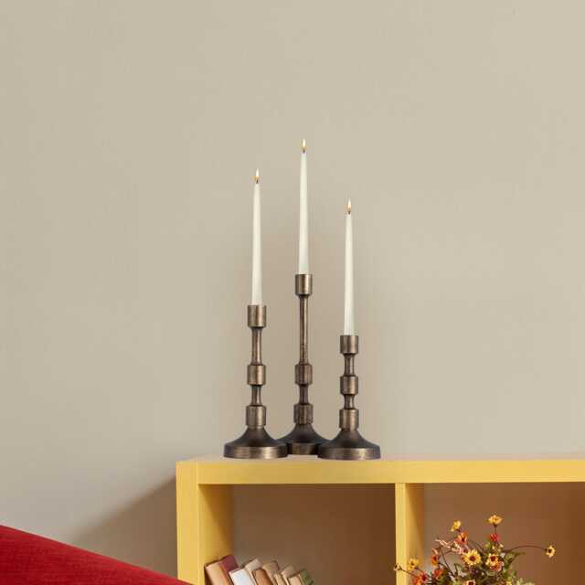 Antique Brass Candle Holder Modern Metal Centerpiece - Set Of 3 - image 1