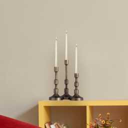 Antique Brass Candle Holder Modern Metal Centerpiece - Set Of 3