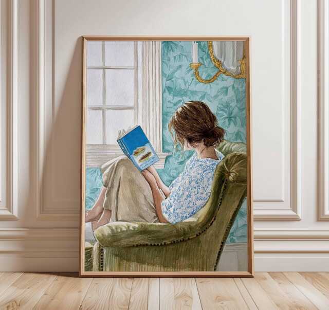 Reading Woman Wall Art - Cozy Book Lover Print Literary Home Decor Relaxing Nook Poster Modern Figurative Artwork - image 1