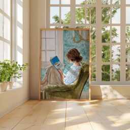 Reading Woman Wall Art - Cozy Book Lover Print Literary Home Decor Relaxing Nook Poster Modern Figurative Artwork - thumbnail 3