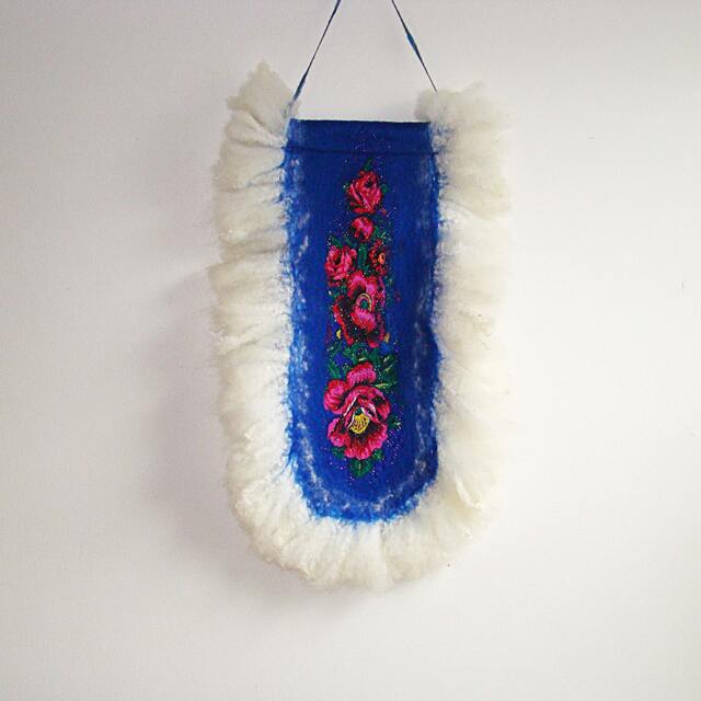 Felted Wool Wall Hanging Floral Folk Art Banner, Boho Home Decor - image 1