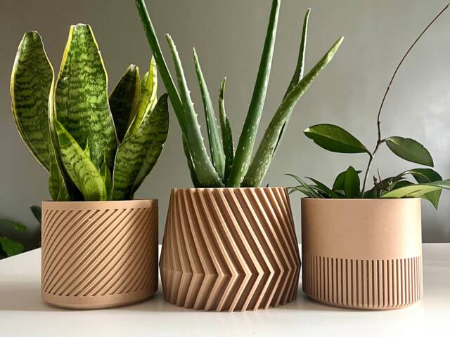 Wood Geometric Plant Pot Minimalist Planter Set Of Three - image 1