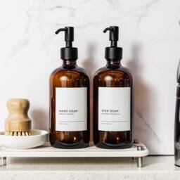 Amber Glass Soap Dispenser Bottle With Metal Pump, Custom Label - thumbnail 2