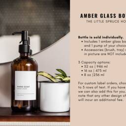 Amber Glass Soap Dispenser Bottle With Metal Pump, Custom Label - thumbnail 3