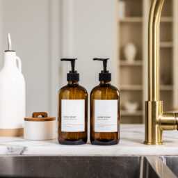 Amber Glass Soap Dispenser Bottle With Metal Pump, Custom Label - thumbnail 4