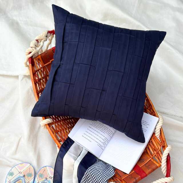 Textured Pintuck Faux Suede Pillow Sham, 24x24/26x26, Modern Style Euro Solid Square Pillowcase - Navy Blue Love Tune - image 1