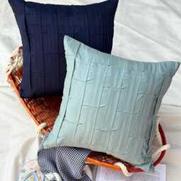 Textured Pintuck Faux Suede Pillow Sham, 24x24/26x26, Modern Style Euro Solid Square Pillowcase - Navy Blue Love Tune - thumbnail 3