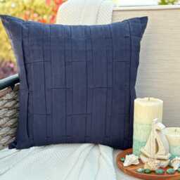 Textured Pintuck Faux Suede Pillow Sham, 24x24/26x26, Modern Style Euro Solid Square Pillowcase - Navy Blue Love Tune - thumbnail 2