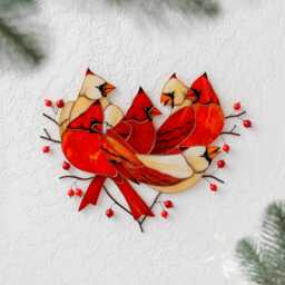 Red Cardinal Family Stained Glass Wall Decor Unique Handmade Bird Suncatcher Cardinal Hanging Housewarming Gift Mom From Daughter - thumbnail 2