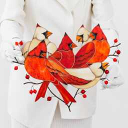 Red Cardinal Family Stained Glass Wall Decor Unique Handmade Bird Suncatcher Cardinal Hanging Housewarming Gift Mom From Daughter - thumbnail 1