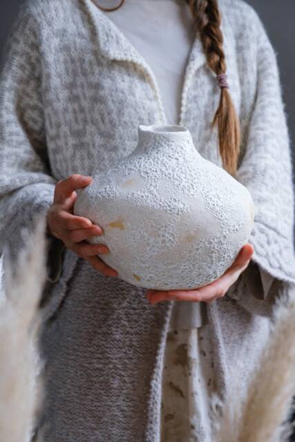 Large Handmade Stoneware Vase Textured Lava Crater Glaze Pottery - image 1