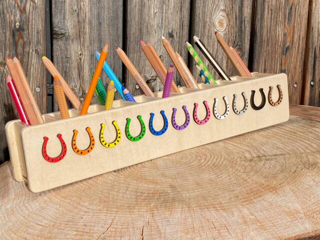 Horseshoe Pen Holder, Wooden Personalized Back To School Gift, Children's Pencil Box, Cup - image 1