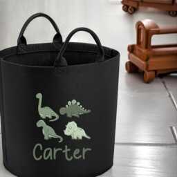 Personalised Dinosaur Toy Storage, Tub, Storage Basket, Box, Baby Shower Gift, Baby Nursery, Blanket Green Dinosaurs Any Text - thumbnail 2