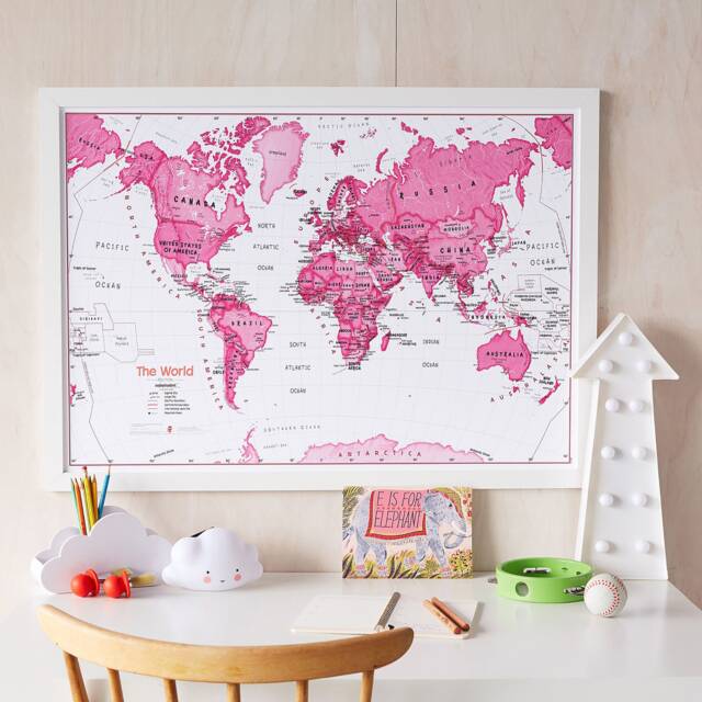 World Map Nursery - Pink Home Decor, Bedroom, Playroom, Push Pin Map, Boys Gift, Wall Art - image 1