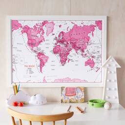 World Map Nursery - Pink Home Decor, Bedroom, Playroom, Push Pin Map, Boys Gift, Wall Art - thumbnail 1