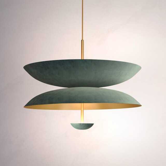 Mid Century Pendant Light - 1950's 3 Flush Mount Fixture Cosmic Duo Regolith in Brushed Brass Vintage Ceiling Chandelier - image 1