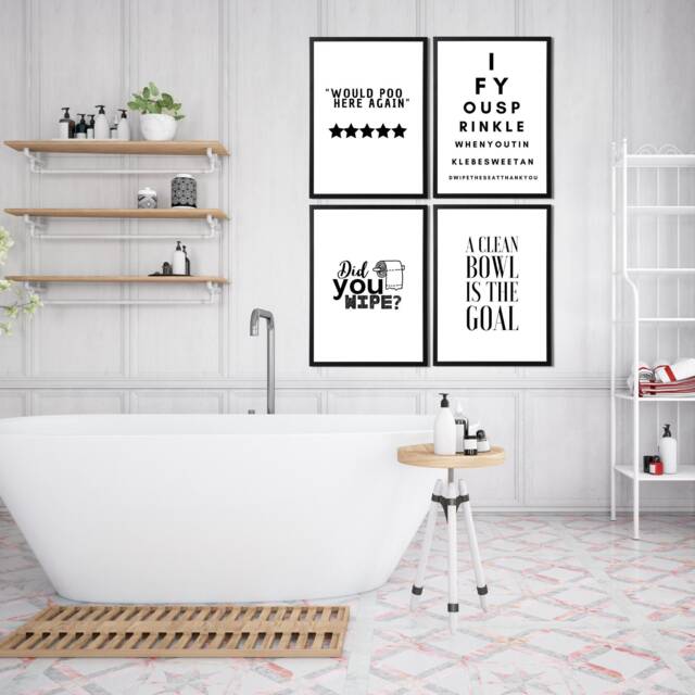 Funny Bathroom Quotes Prints Set Of 4 Toilet Wall Art - image 1