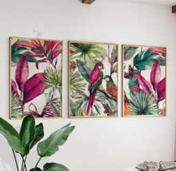 Tropical Parrot Print Set - Exotic Bird & Botanical Art - thumbnail 1