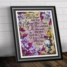 Alice in Wonderland Book Page Print. Art Print On Antique Dictionary Cheshire Cat Quote. Wall Decor Poster Art Purple - thumbnail 2