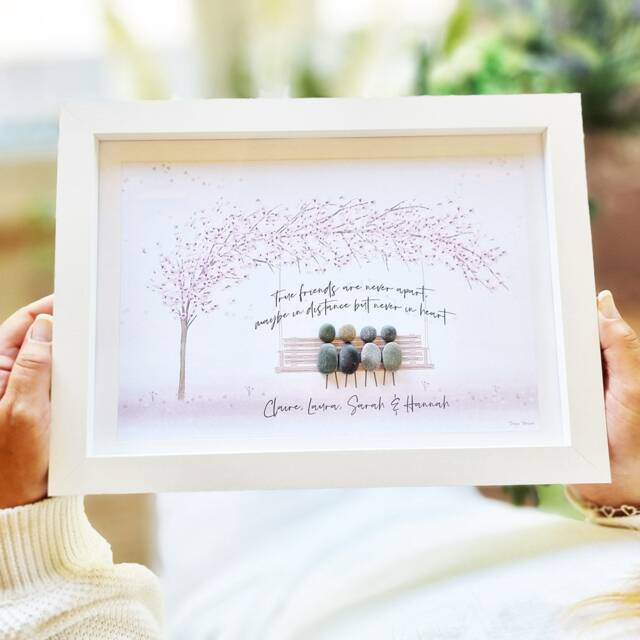 Personalised True Friends Pebble Picture - Framed Friend Art Gifts For Her Friendship Birthday Gift