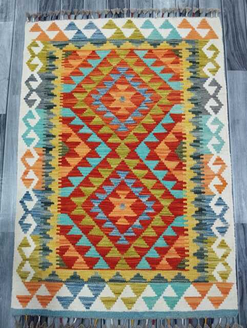 Kilim Rug Classic, Handmade Artisan Afghan Turkish Scandinavian Navajo Bohemian Wool Flatweave Multicolour 120x83 cm - image 1