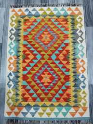 Kilim Rug Classic, Handmade Artisan Afghan Turkish Scandinavian Navajo Bohemian Wool Flatweave Multicolour 120x83 cm - thumbnail 1