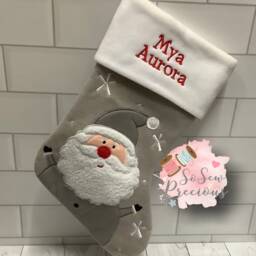 Personalised Silver Santa Deluxe Christmas Stocking, Personalized Gift, Grey Silver, Personalised Stocking - thumbnail 1