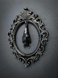 Gothic Framed Hanging Bat Wall Decor - thumbnail 1