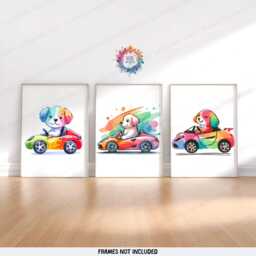 Dog Nursery Wall Art - Set Of 3 Kids Prints - Vehicle Decor Car Poster Kid Labrador Print Transport Posters Boy Girl Bedroom Artwork - thumbnail 2