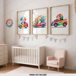 Dog Nursery Wall Art - Set Of 3 Kids Prints - Vehicle Decor Car Poster Kid Labrador Print Transport Posters Boy Girl Bedroom Artwork - thumbnail 1