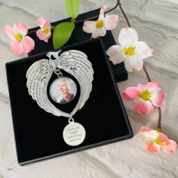 "Personalised Photo Memorial Bauble Gift, in Memory Bauble Decoration - Angel Wings Memorial Ornament ""I Have An Angel Watching Over Me" - thumbnail 2