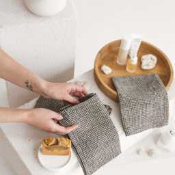 Black Waffle Linen Towel Set Bath, Hand, Fingertip, Face. Organic Large Beach Sheet, Small Towels, Cloths. Christmas Towel, New Home Gift - thumbnail 4