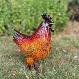 Decorative Metal Orange Red Hen Chicken Garden Statue Outdoor Lawn Ornament Farm - thumbnail 3
