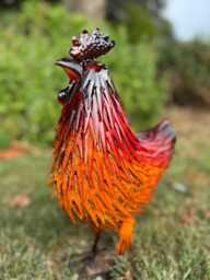 Decorative Metal Orange Red Hen Chicken Garden Statue Outdoor Lawn Ornament Farm - thumbnail 1