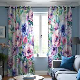Purple & Pink Floral Curtains, Watercolor Peony Rose Drapes, Botanical Print Panels, Custom Made Window Decor - thumbnail 2