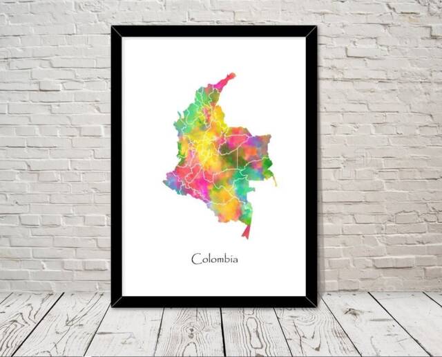 Colombia Print Watercolour Illustration Map Art Abstract Home Decor Giclee Office Wall Room