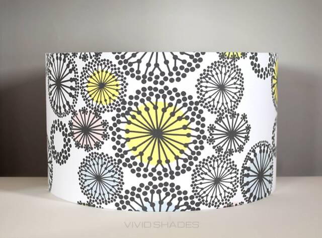 Scandinavian Fabric Lampshade 40cm Or 45cm Handmade By Vivid Shades, Funky Retro Geometric Flower Pattern Floral Black & White Atomic - image 1