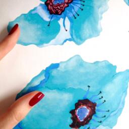 Turquoise Poppy Wall Decals 6-Set, Home D??cor, Hand-Painted For Walls, Tiles & Furniture, Flower By Easysweethome - thumbnail 3