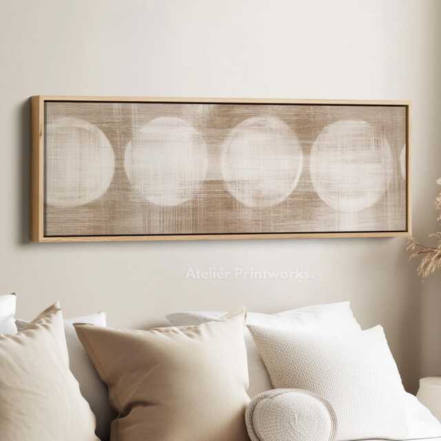 Beige Circles Wall Art Horizontal Geometric Canvas Print in Warm Taupe & Cream For Bedroom Hallway Or Living Room Decor - image 1