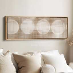 Beige Circles Wall Art Horizontal Geometric Canvas Print in Warm Taupe & Cream For Bedroom Hallway Or Living Room Decor - thumbnail 1