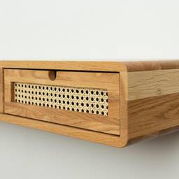 Floating Console Table With Three Rattan Drawers in Solid Oak - Modern Entryway Decor - thumbnail 2