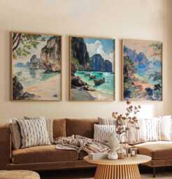 Set Of 3 Koh Phi Posters, Thailand Travel Prints, Wall Art Beach Decor, Tropical Island Prints - thumbnail 1