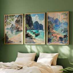 Set Of 3 Koh Phi Posters, Thailand Travel Prints, Wall Art Beach Decor, Tropical Island Prints - thumbnail 3